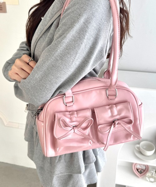 WEB限定カラー Loueme ショルダーバッグ バッグ ダブルポケットリボン バッグ