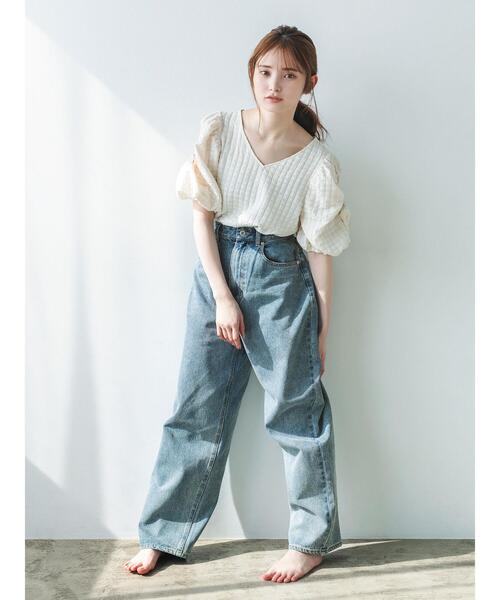 すず　0916 GU公式 | ミドルライズワイドジーンズ(丈標準72.0～76.0cm)
