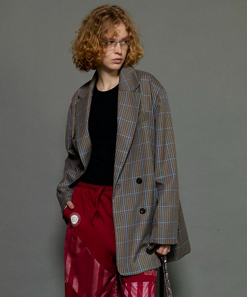 ジャケット テーラードジャケット Checkered Oversized Jacket Coat 