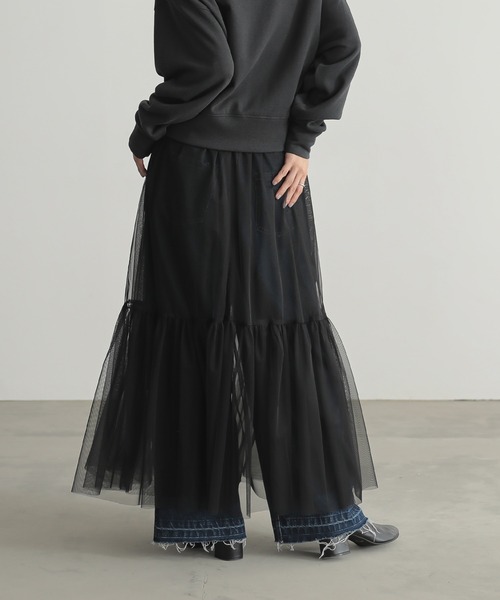 for/c スカート 裏地取り外し可チュールスカート
