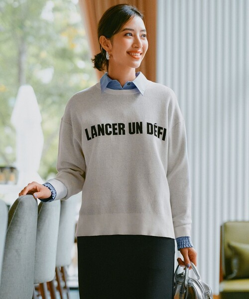 ニット セーター 「洗える」スポンジニット ロゴジャガード レディース UNFILO ニット セーター 「洗える」スポンジニット ロゴ