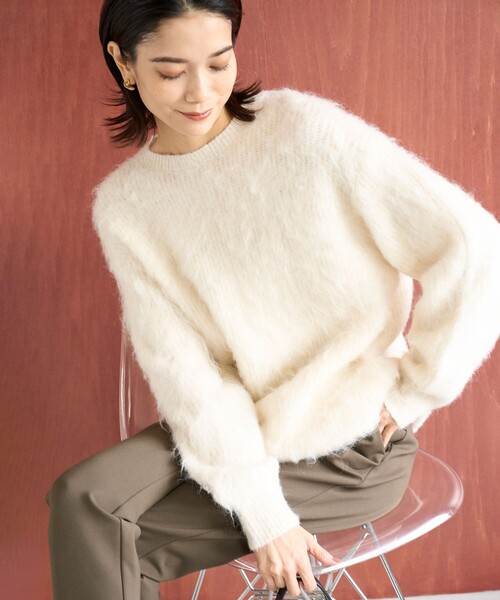 ニット セーター 「洗える」アルパカシャギー ロングニット レディース