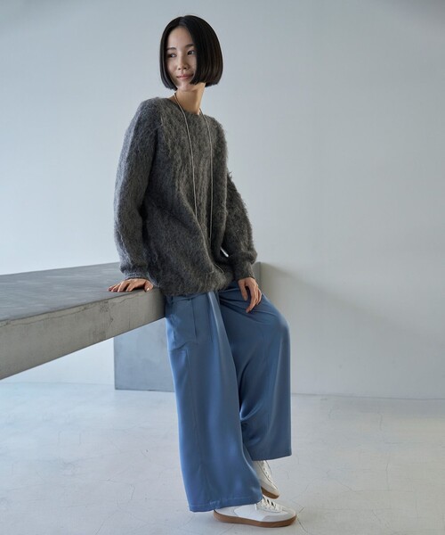 ニット セーター 「洗える」アルパカシャギー ロングニット レディース 洗える】アルパカシャギー ロングニット / UNFILO