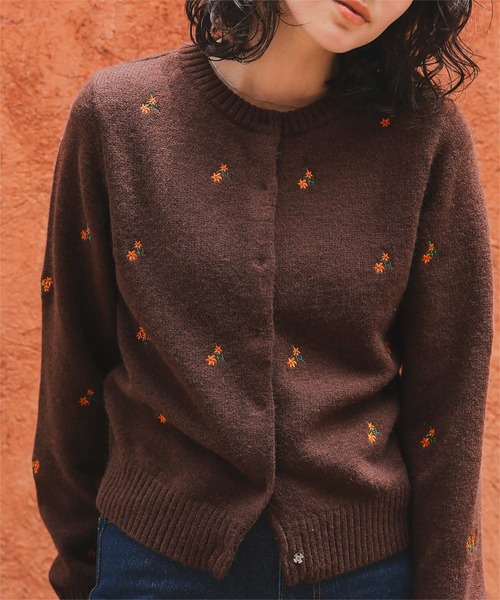 titivate（ティティベイト） カーディガン アルパカタッチフラワー刺繍