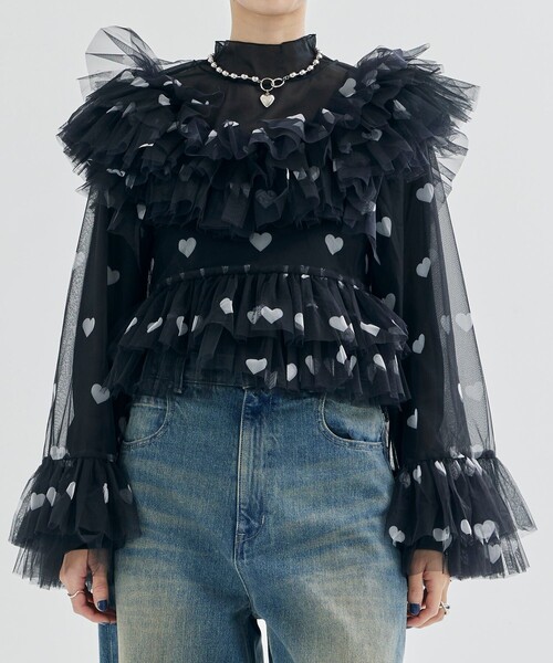 VIVIANO tシャツ Tシャツ 「VIVIANO/ヴィヴィアーノ」Asymmetric Tulle 