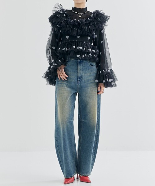 tシャツ Tシャツ 「VIVIANO/ヴィヴィアーノ」Asymmetric Tulle Top 