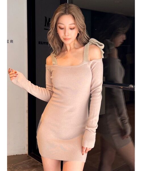 GYDA（ジェイダ） ワンピース shoulderリボンタイトリブニット 