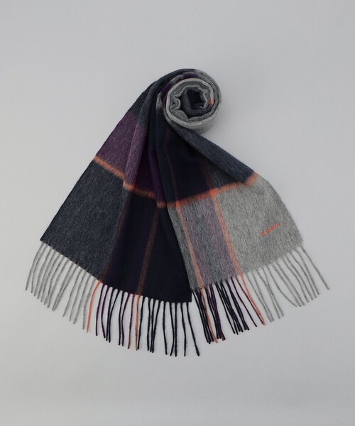 coen マフラー ワンポイント刺繍ウールチェックマフラー メンズ  