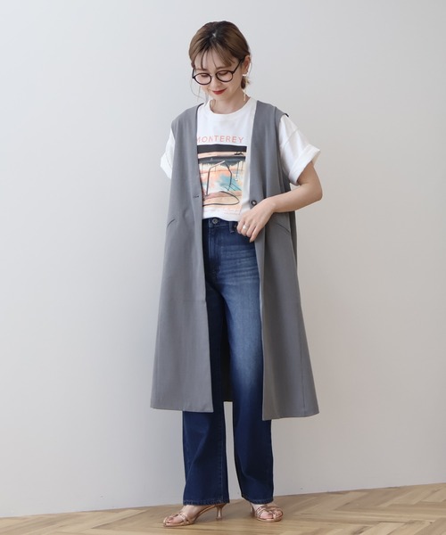 AMERI ロングジレ　ロングベスト AMERI/アメリ】SUPER BRUSHED LONG VEST/ロングベスト/ジレ