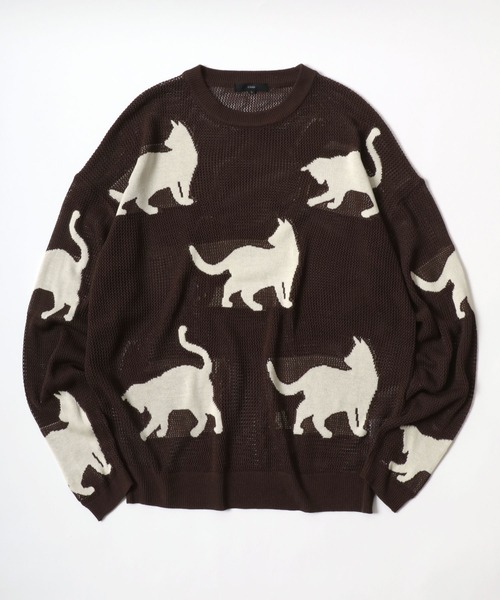 ANPAS セーター ニット Allover Pattern Big Cat Openwork Knitting 