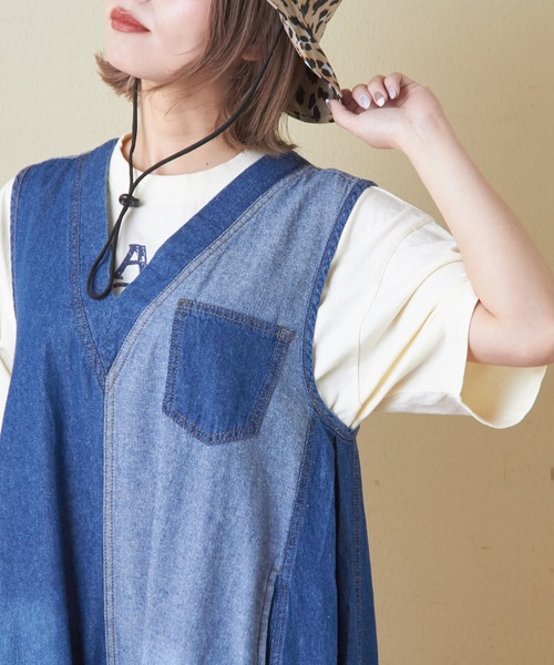 tシャツ デニムバルーンワンピース レディース CUBE SUGAR ワンピース 6.5オンスデニムバルーンワンピース