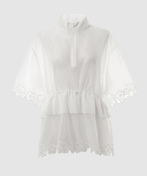 ブラウス シャツ SHORT SLEEVE TOP WITH FRONT ZIP レディース