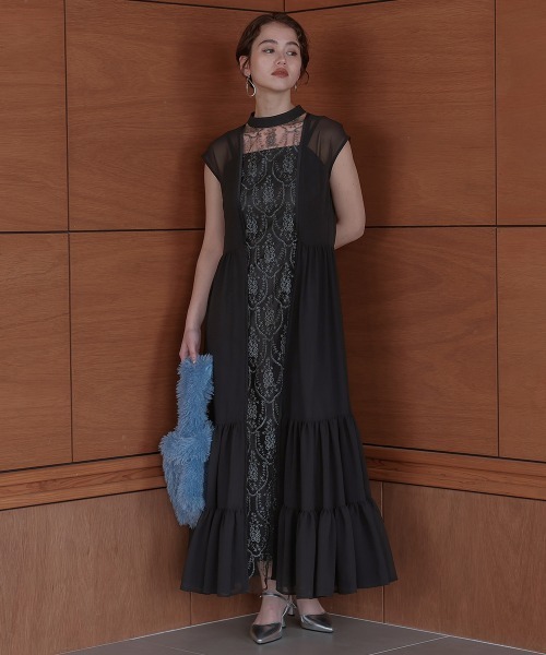 Callarus パーティードレス ドレス フロント刺繍切替デザイン