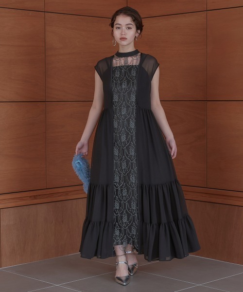 Callarus パーティードレス ドレス フロント刺繍切替デザイン