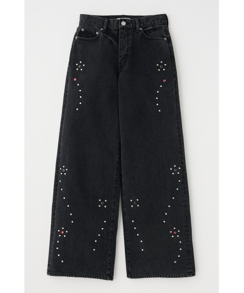 moussy FLORAL STUDDED バギー　ブラック　サイズ2 MOUSSY（マウジー） ジーンズ デニム デニムパンツ 「セットアップ対応