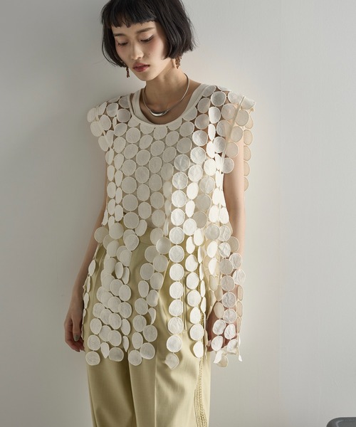 新品未使用】ヘムレーススタンドノースリーブブラウス M.SUMMER2 ヘム  