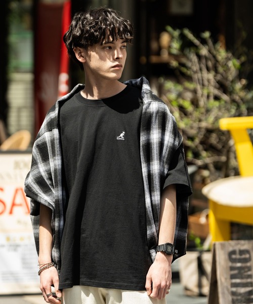 KANGOL tシャツ 別注コラボ ワンポイントロゴ刺繍半袖クルー