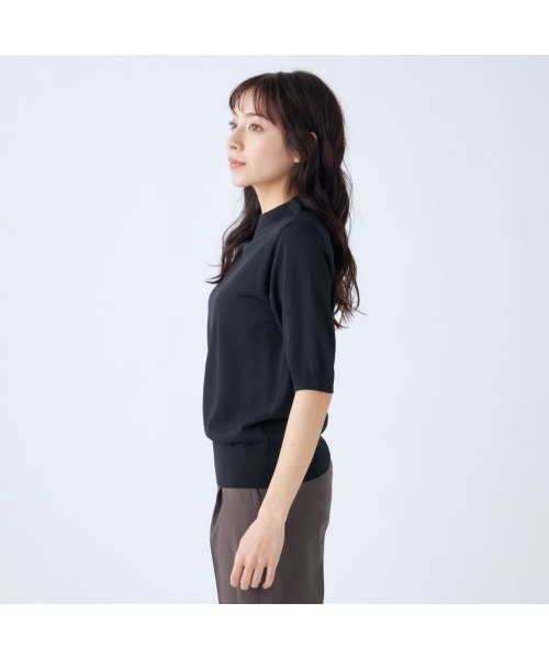 ニット セーター 「洗える涼感サマーニット」モックネックニット　5分丈 レディース SUIT SELECT ニット セーター 「洗える涼感サマーニット」モック