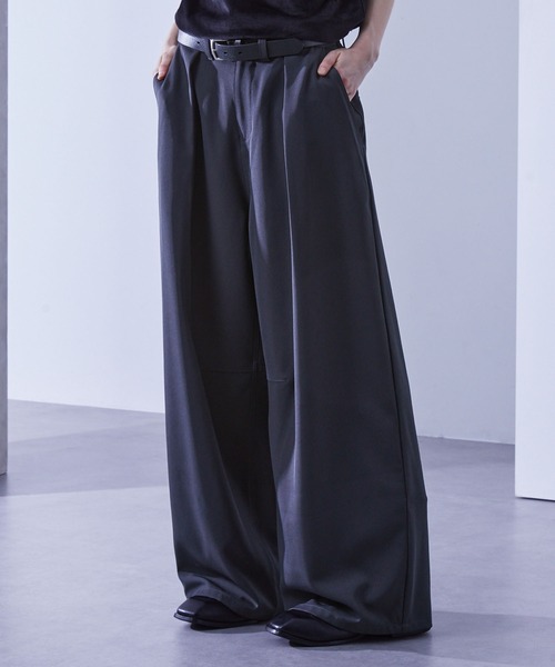 50s　シルク　ブラックスラックス　ドレープ　ワイドスラックス Loose スラックス ドレープ バギーワイドタックスラックス メンズ