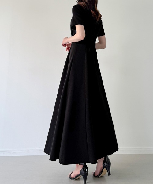 JUNOAH ワンピース バックレースアップフレアカットワンピース