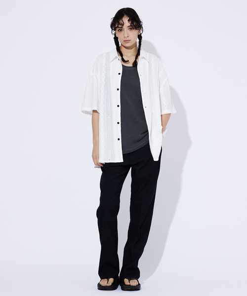 ウツボちゃんです★RELAXED FIT リネンストライプ ウツボちゃんです☆RELAXED FIT リネンストライプ コットン