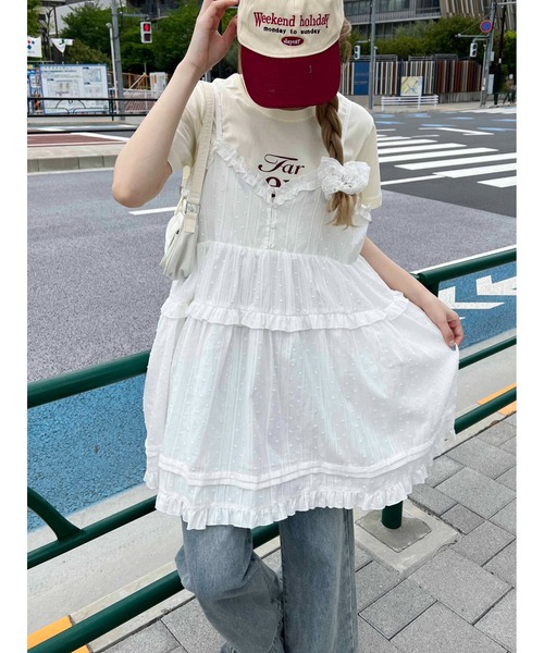 【国内買付/発送】レース ドレス（コットン） LE'RURE リルアー コットンレーススフレスリーブドレス グレー/M