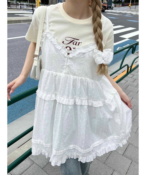 コットンジャージー＆チュール ミニワンピース フリル付き ドットシアーキャミミニワンピース – WEGO ONLINE STORE