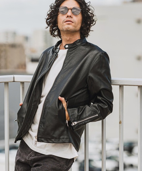 「CAMBIO」 ライダースジャケット L ベージュ メンズ_画像2