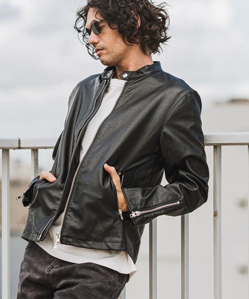 「CAMBIO」 ライダースジャケット L ベージュ メンズ_画像3