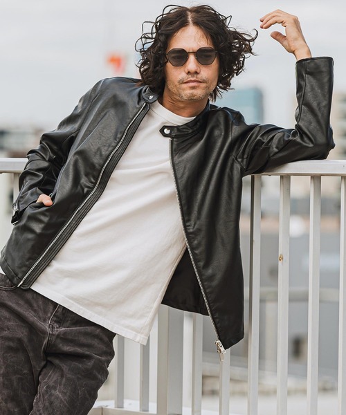 「CAMBIO」 ライダースジャケット L ベージュ メンズ_画像4