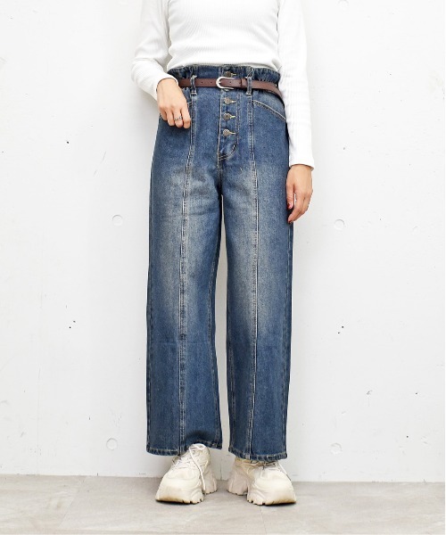 FUN ジーンズ デニム デニムパンツ ストレートベルトパンツ レディース