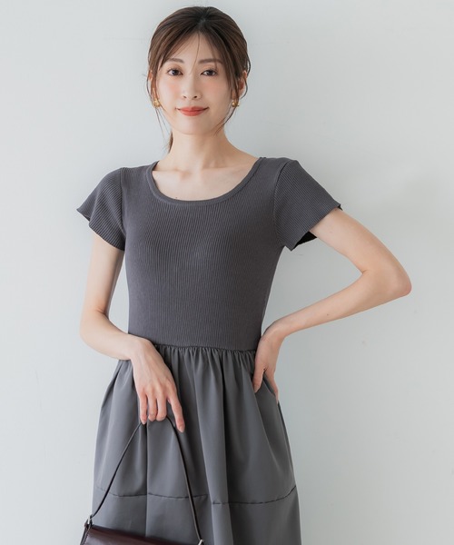 coca（コカ） ワンピース 夏 半袖 ニットドッキング ワンピース