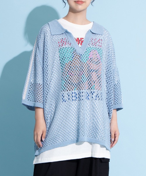 PUNYUS（プニュズ） tシャツ 半袖 2ラインメッシュトップス レディース