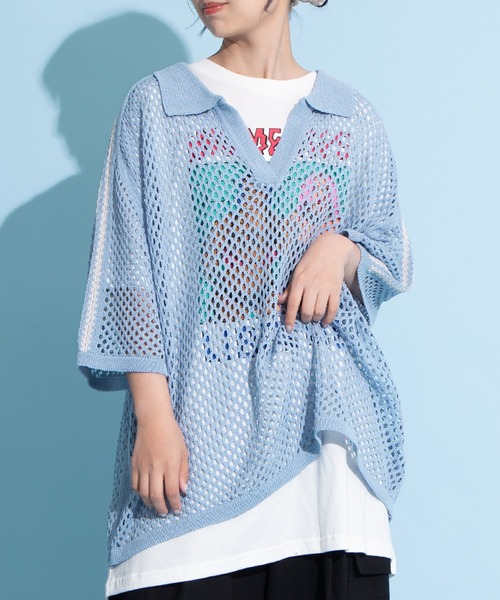 トップス PUNYUS PUNYUS tシャツ 2ラインメッシュトップス レディース メンズ