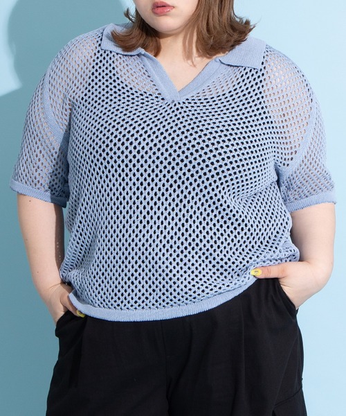 PUNYUS（プニュズ） tシャツ 半袖 2ラインメッシュトップス レディース