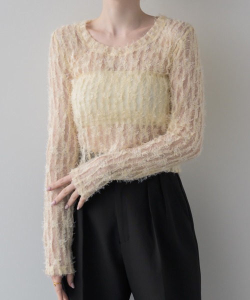 muku tシャツ TOPS/SHIRRING SHEER LACE レディース : ZOZOTOWN Yahoo