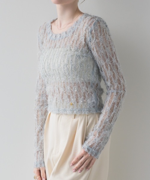 muku tシャツ TOPS/SHIRRING SHEER LACE レディース : ZOZOTOWN Yahoo 
