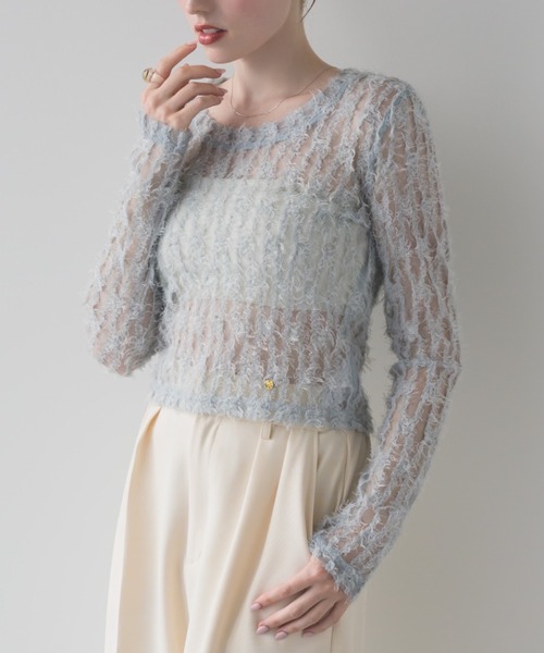 Ohotoro Mesh Shirring Lace Top シアートップス OHOTORO（トップス 