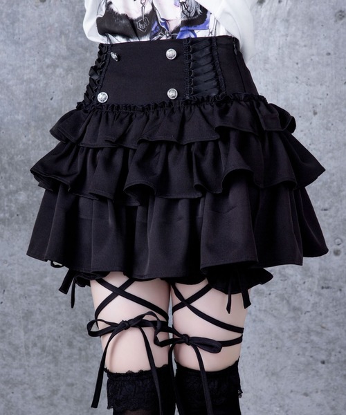 s*♡様 新品 amilige ハイウエストエンブレムボタン付きフリルパンツ Amilige（アミリージュ） パンツ ハイウエストエンブレムボタン付き