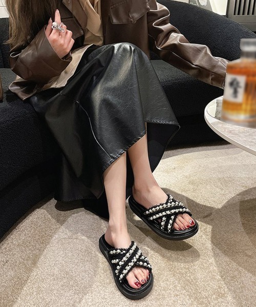 「Miniministore」 フラットサンダル 23.5cm ブラック レディース_画像3