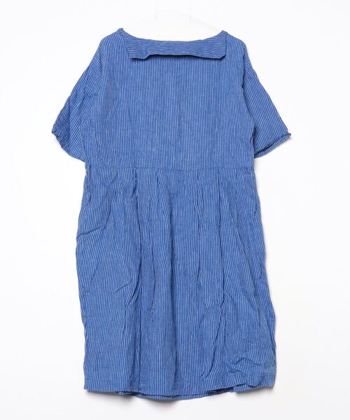 「fog linen work」 ストライプ柄半袖ワンピース - ブルー レディース_画像2