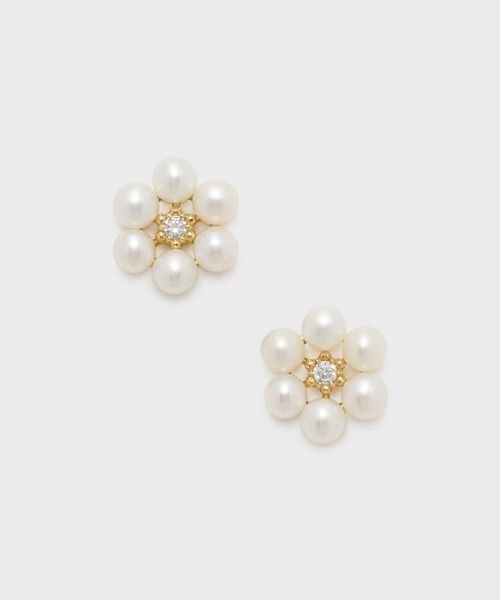 ピアス 入学式 卒業式 ゴールドフラワーパールピアス レディースの画像