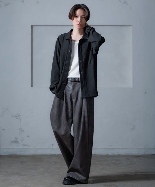 improves（インプローブス） スラックス PU タック ワイドパンツ