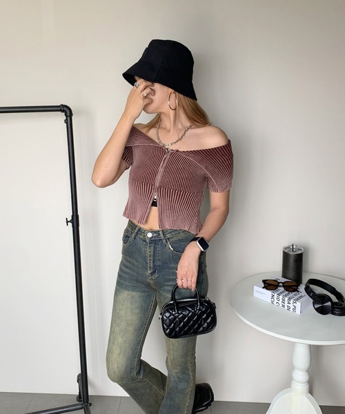 「non-hedge」 半袖ニット FREE カーキ レディース_画像3