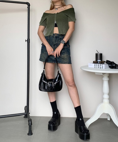 「non-hedge」 半袖ニット FREE カーキ レディース_画像5