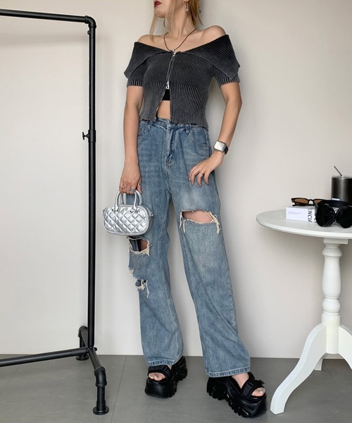 「non-hedge」 半袖ニット FREE カーキ レディース_画像7