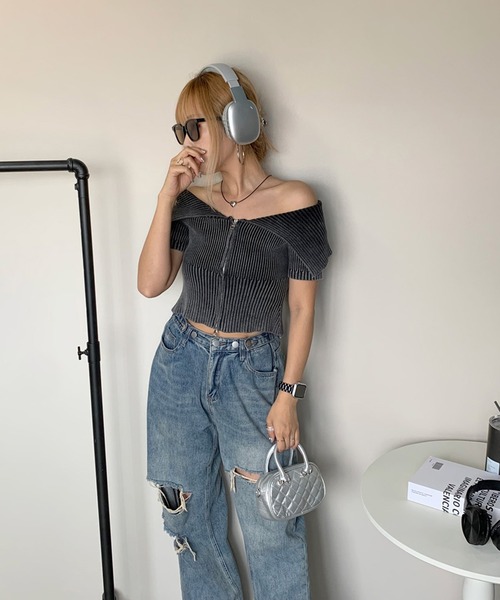 「non-hedge」 半袖ニット FREE カーキ レディース_画像8