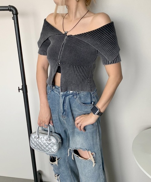 「non-hedge」 半袖ニット FREE カーキ レディース_画像9