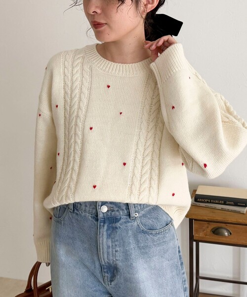 fredy emue（フレディエミュ） ニット セーター ハート刺繍柄編み