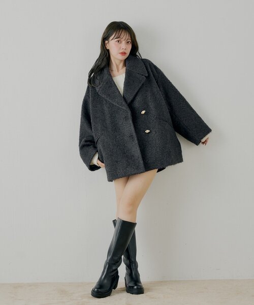 Chico（チコ） コート アウター 金釦シャギールーズコート レディース